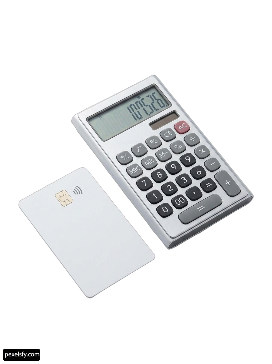 Calculator and a credit card on a white background png transparent background