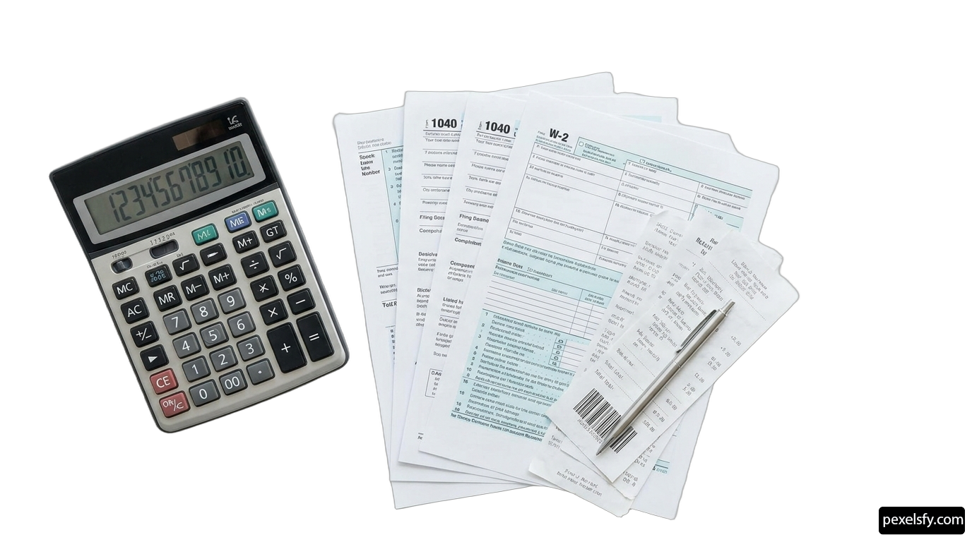 Calculator sitting on top of a pile of receipts png transparent background