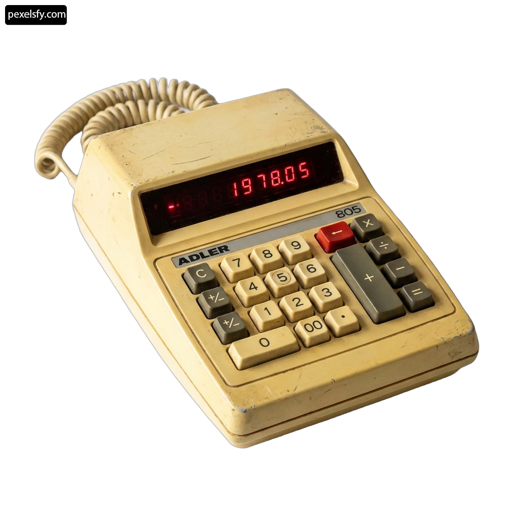 Calculator with a red display on a white background png transparent background