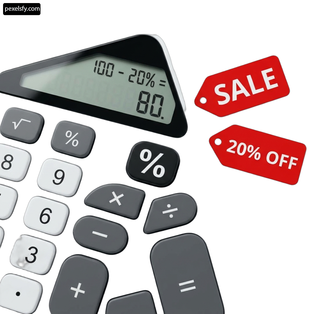 Calculator with a sale tag attached to it png transparent background