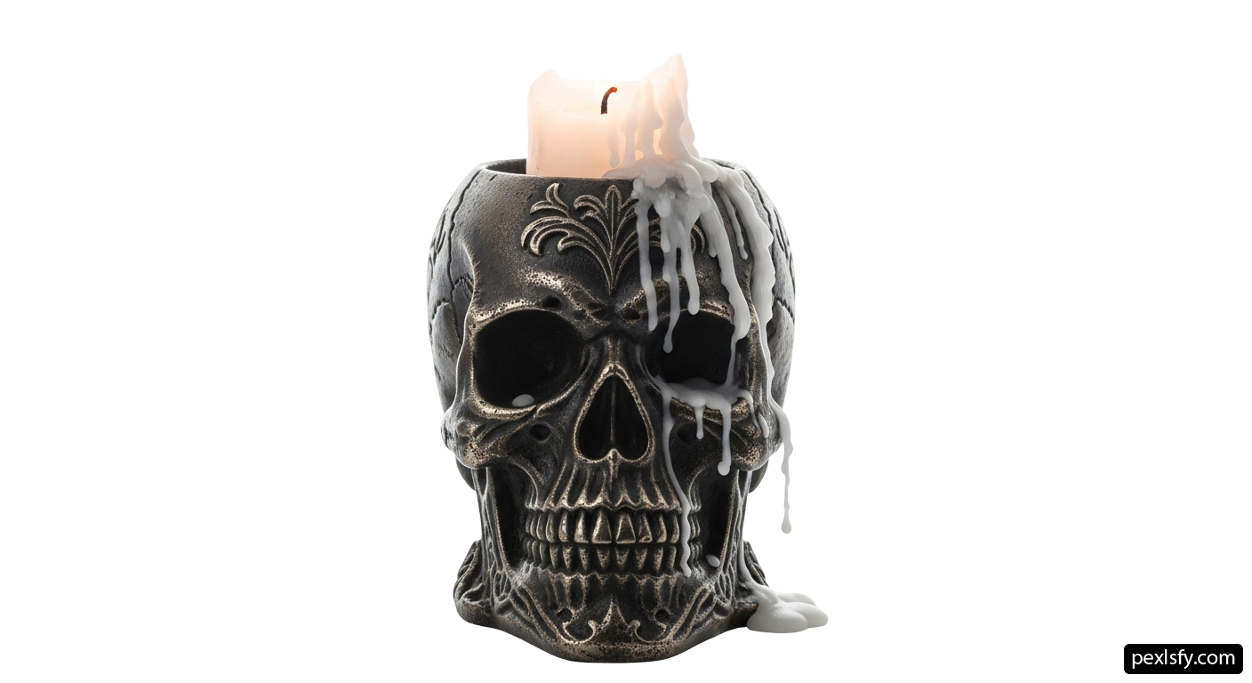 Candle with a skull on top of it png transparent background
