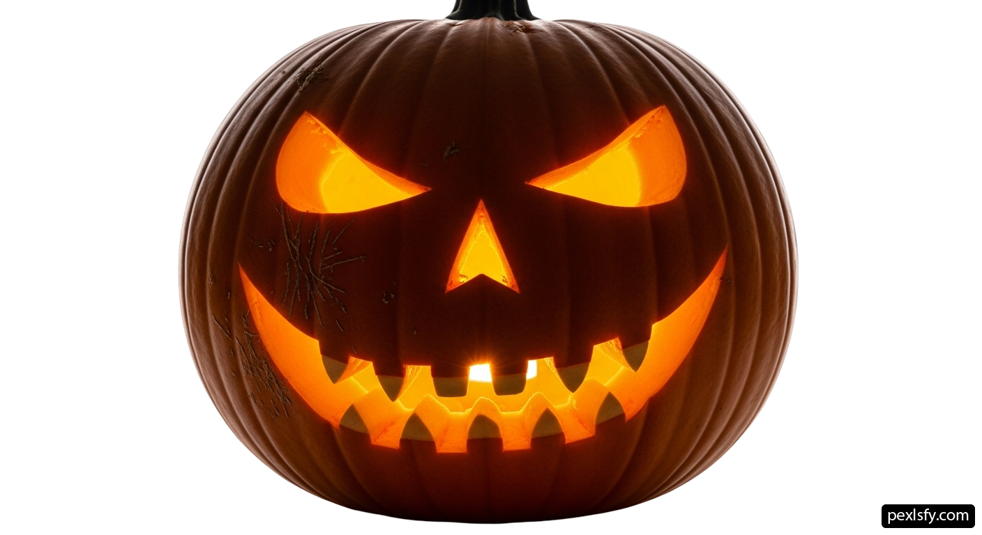 Carved pumpkin with a jack-o-lantern face on it png transparent background