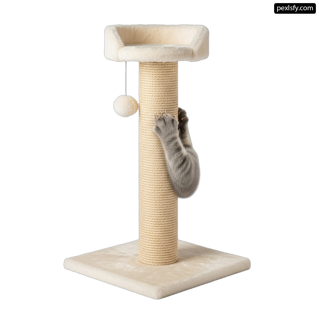 Cat scratching post with a ball on top of it png transparent background