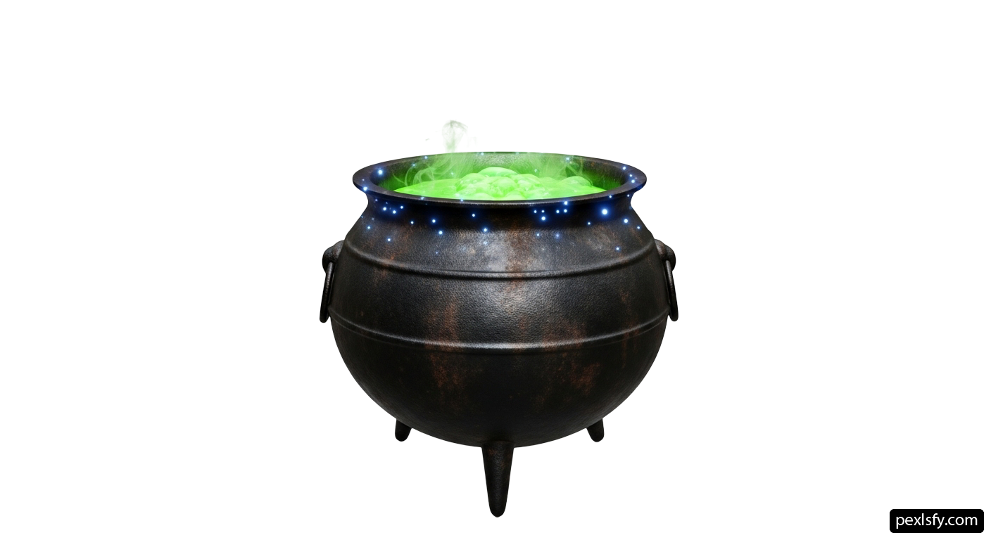 Cauldron filled with green liquid sitting on top of a table png transparent background