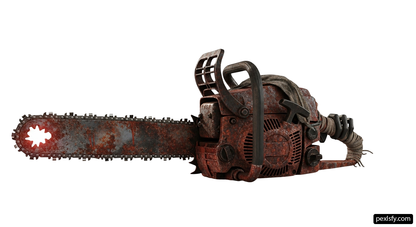 Chainsaw is shown on a white background png transparent background