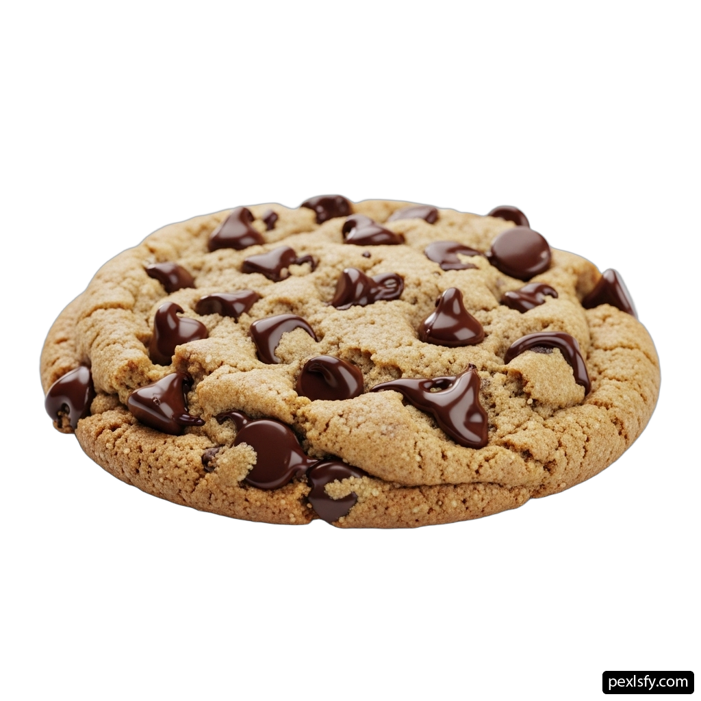Chocolate chip cookie with chocolate chips on top png transparent background
