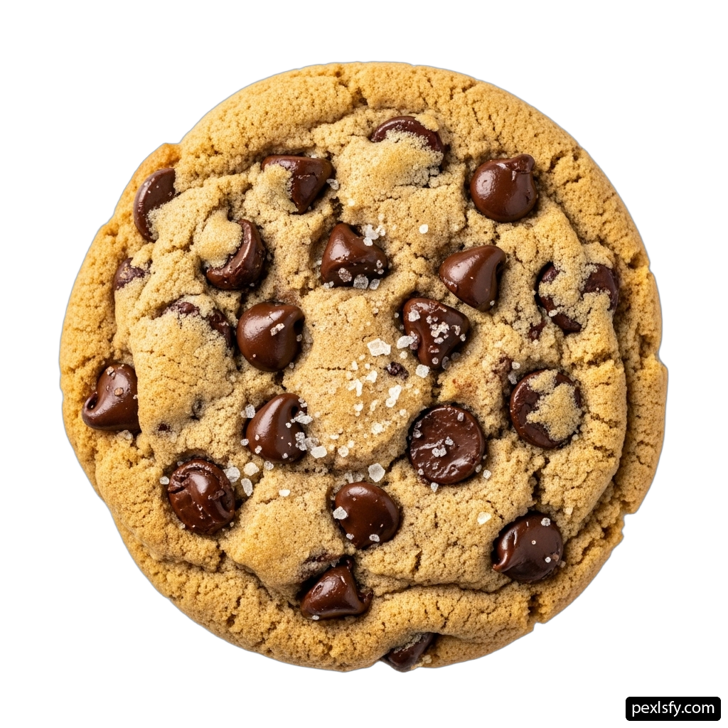Chocolate chip cookie with sea salt on top png transparent background
