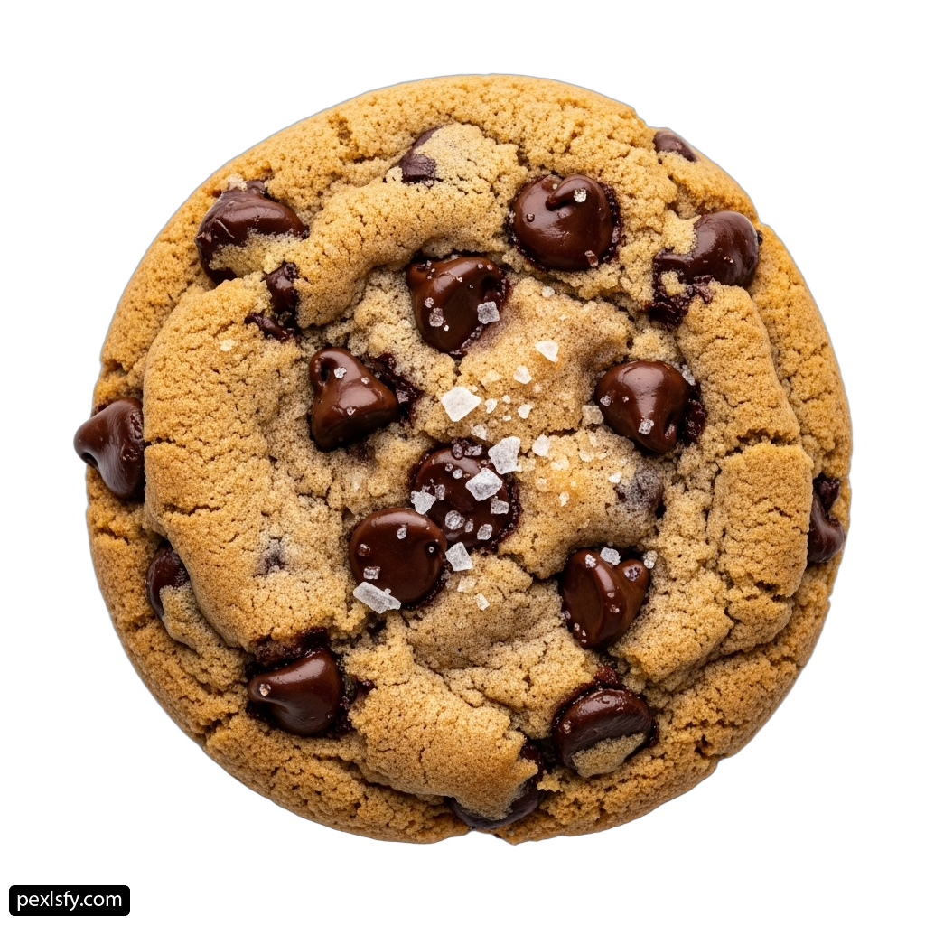 Chocolate chip cookie with sea salt on top png transparent background