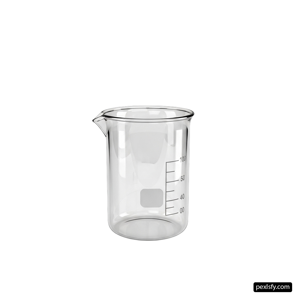 Clear beaker with a measuring scale on it png transparent background