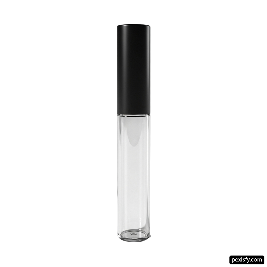 Clear glass bottle with a black cap on a white background png transparent background