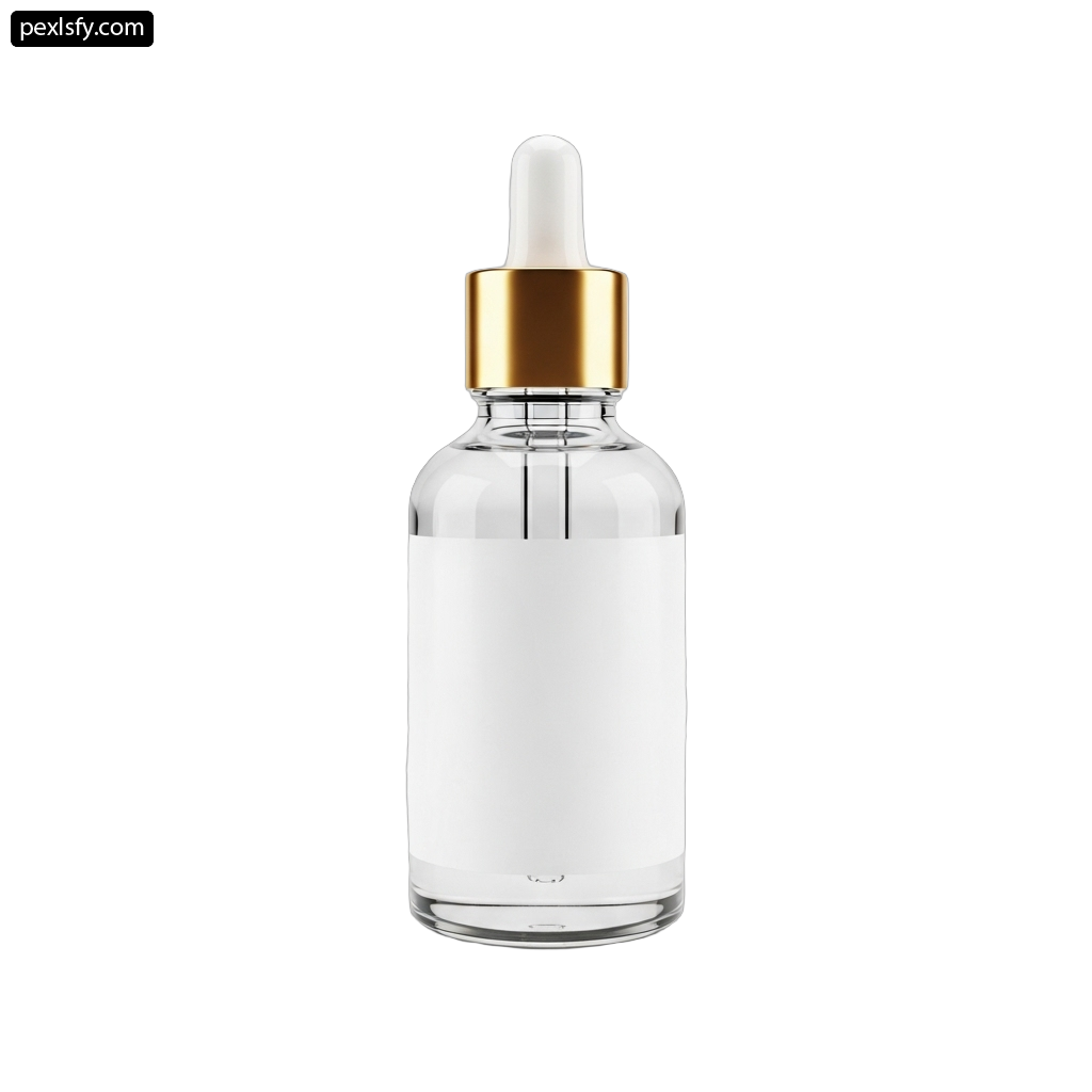 Clear glass bottle with a gold cap png transparent background