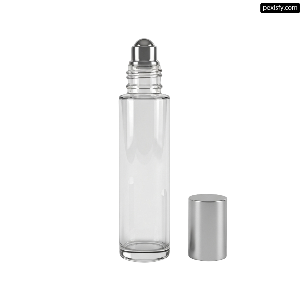 Clear glass bottle with a silver cap png transparent background