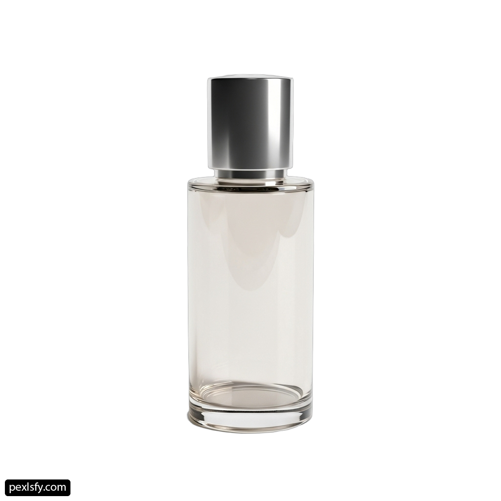Clear glass bottle with a silver cap png transparent background