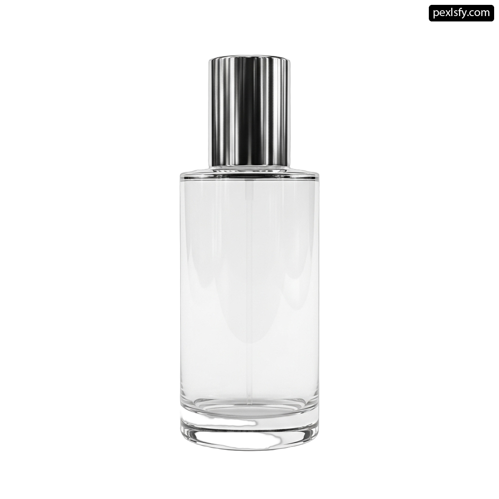 Clear glass bottle with a silver cap png transparent background