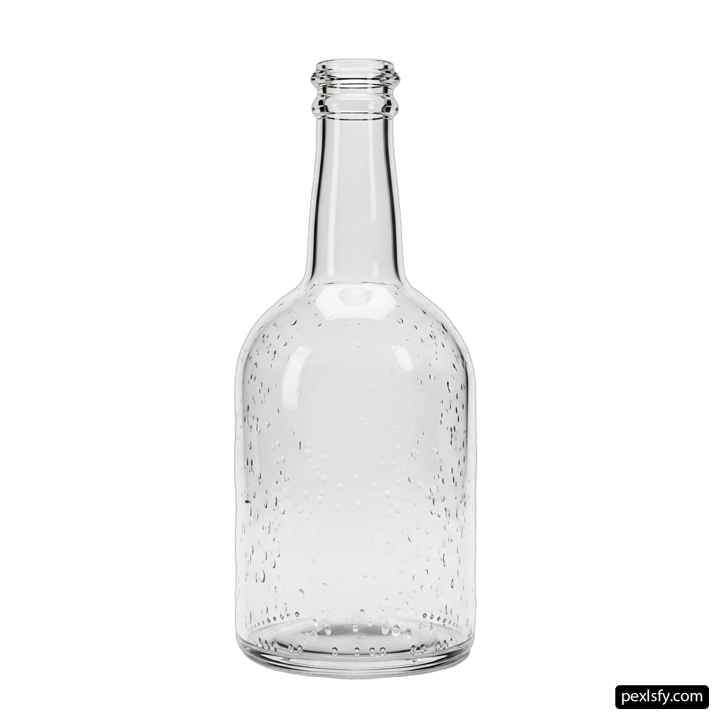 Clear glass bottle with a white background png transparent background