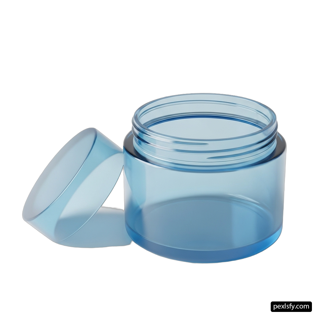 Clear glass jar with a blue lid png transparent background