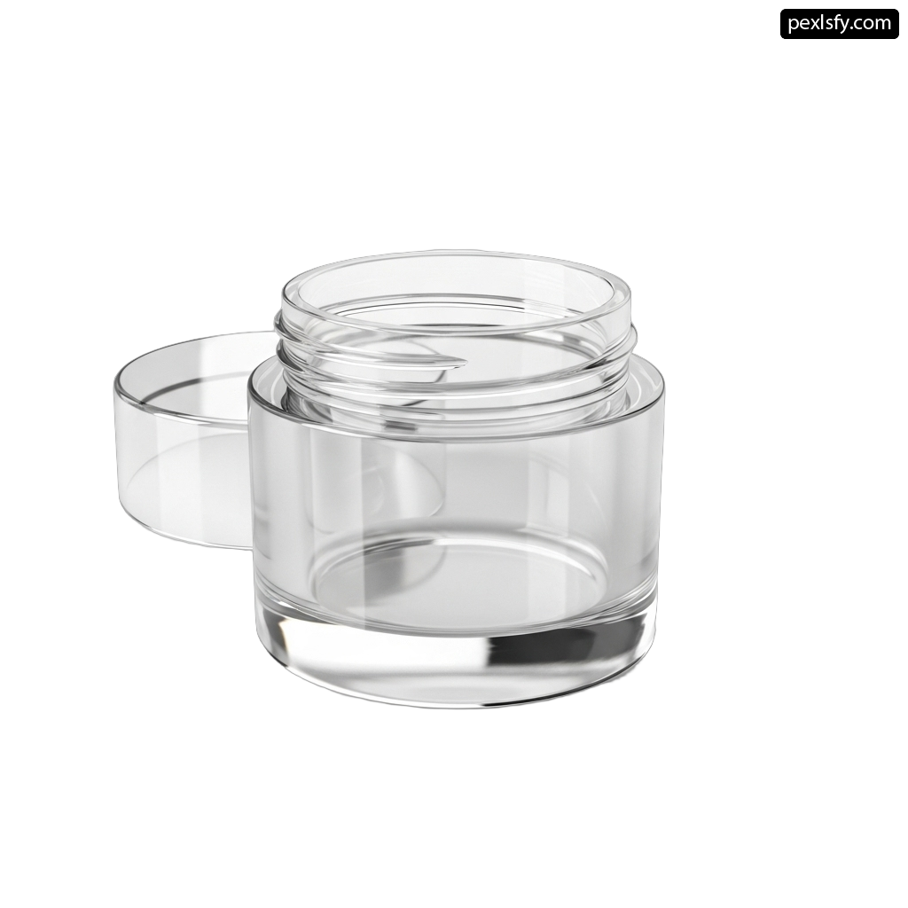 Clear glass jar with a lid on a white background png transparent background