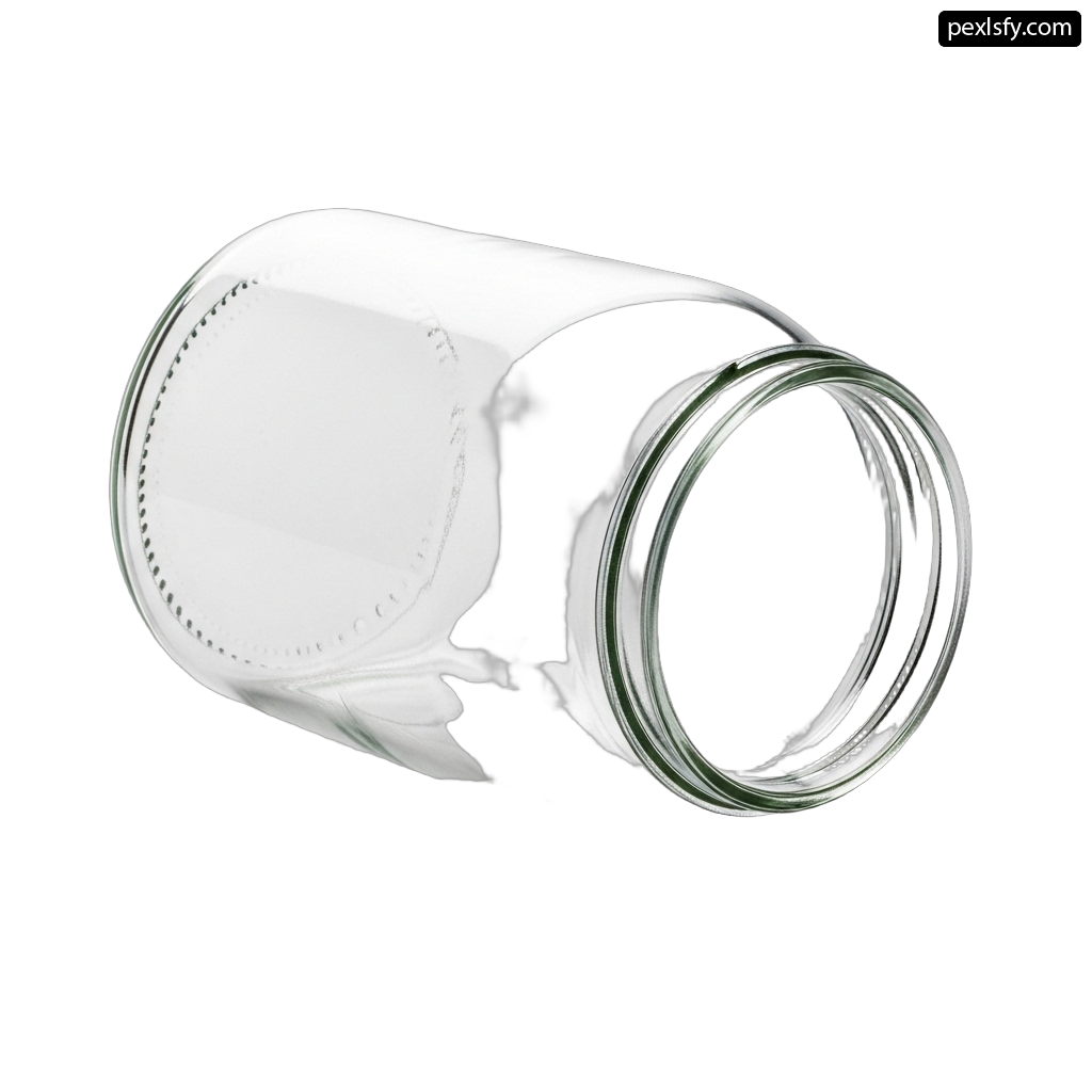 Clear glass jar with a metal ring around it png transparent background