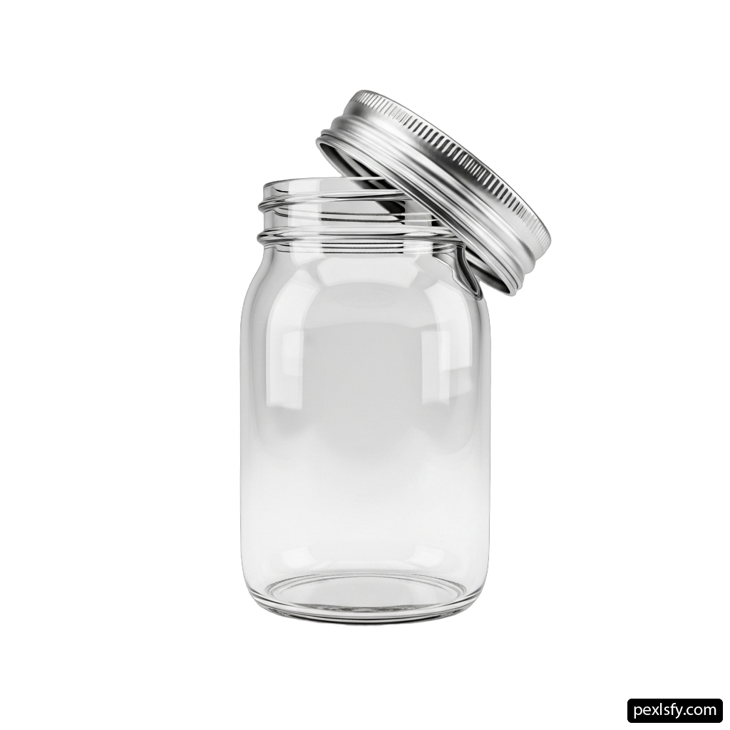 Clear glass jar with a metal lid png transparent background