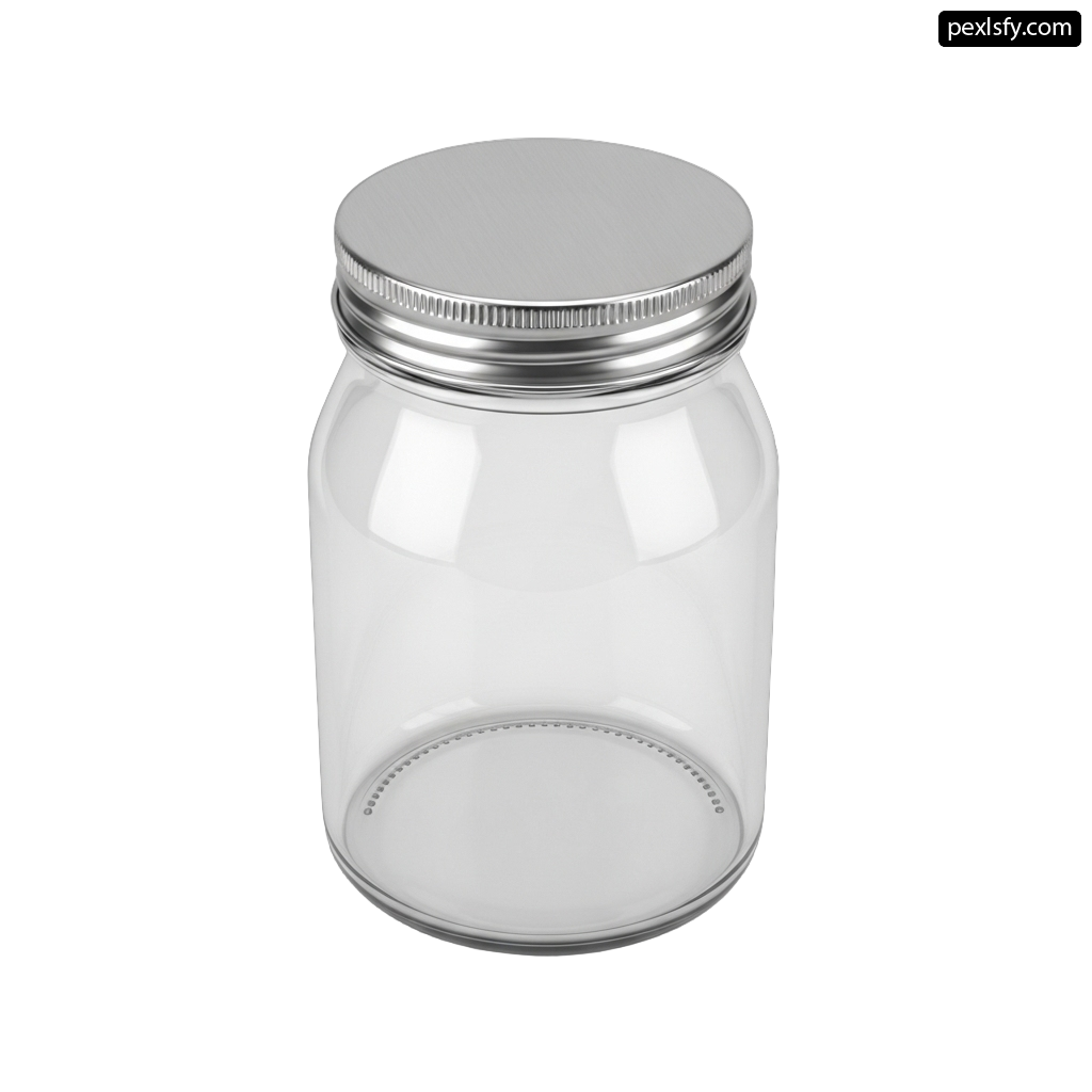 Clear glass jar with a silver lid png transparent background