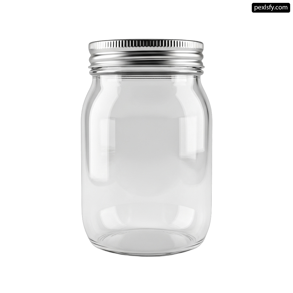 Clear glass jar with a silver lid png transparent background