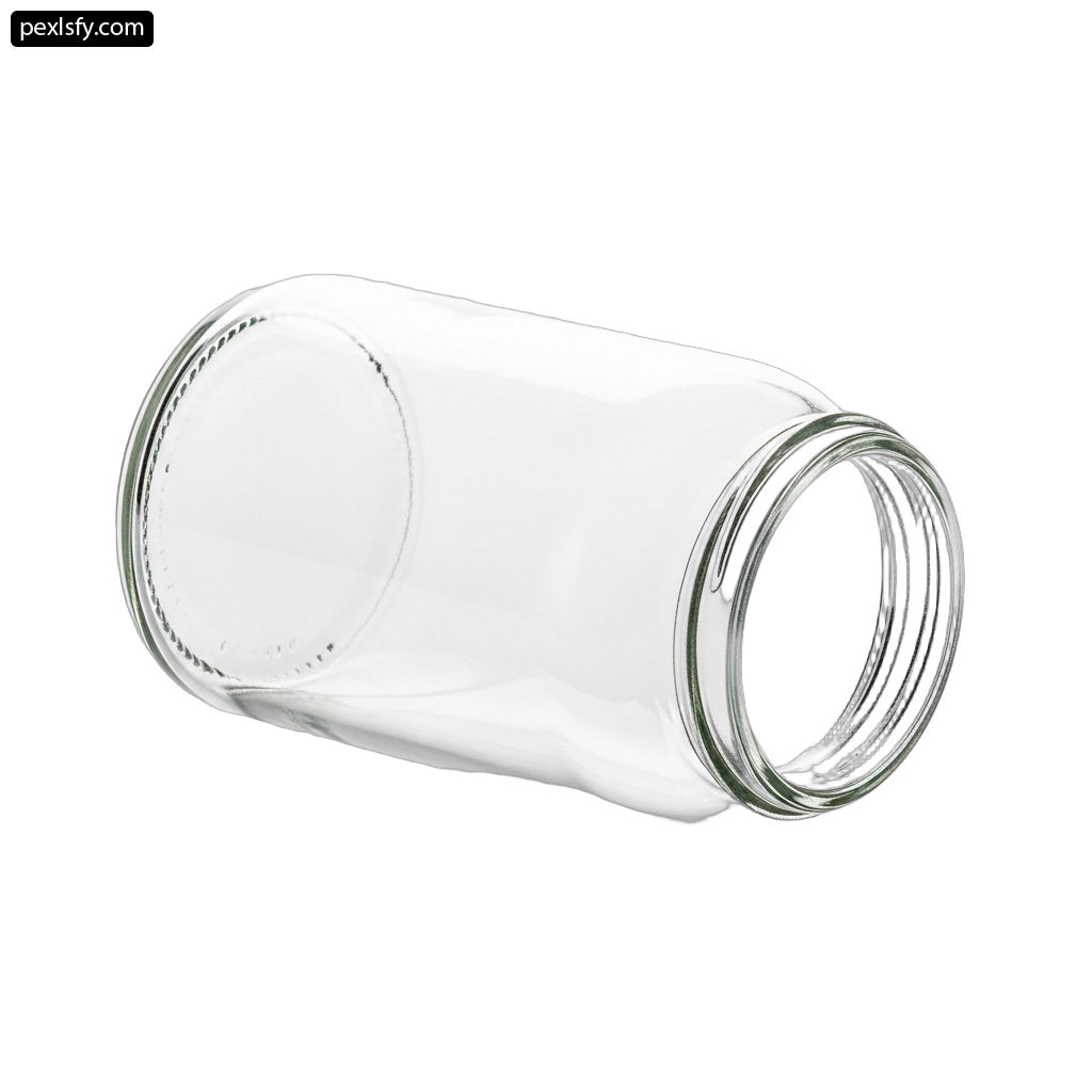 Clear glass jar with a white background png transparent background