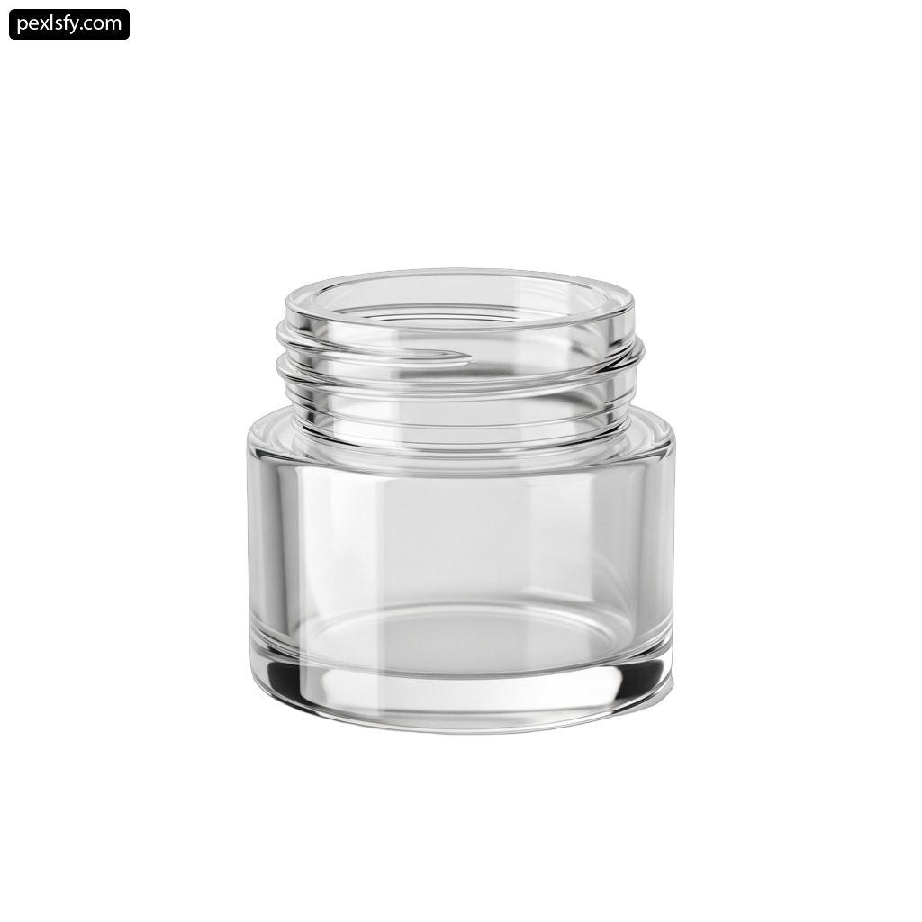 Clear glass jar with a white lid png transparent background