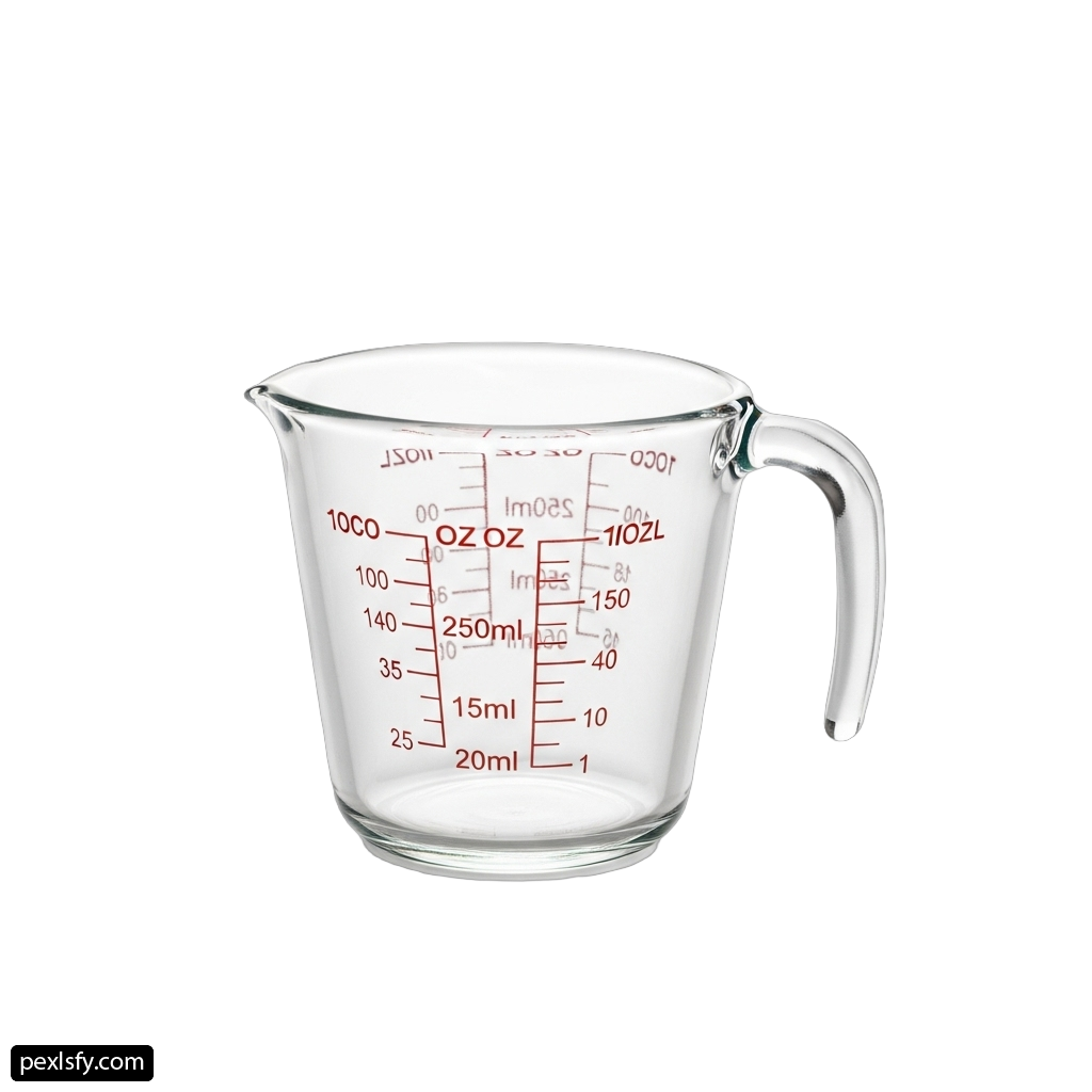 Clear glass measuring cup with a handle png transparent background