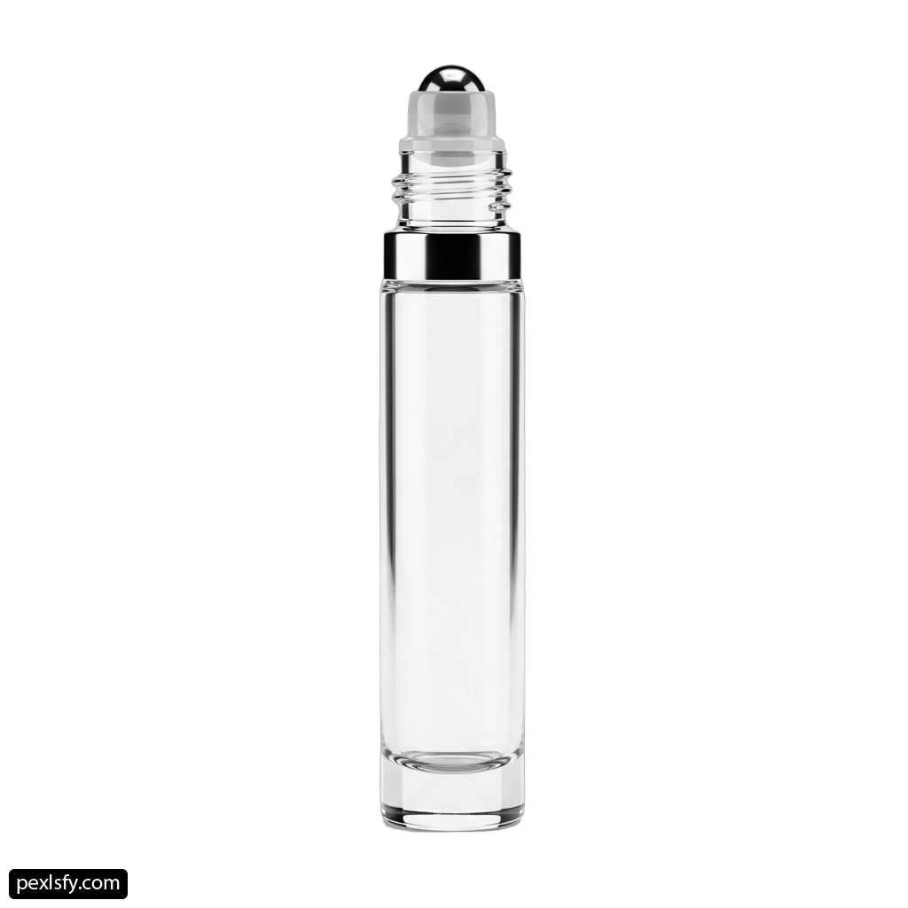 Clear glass water bottle with a black cap png transparent background