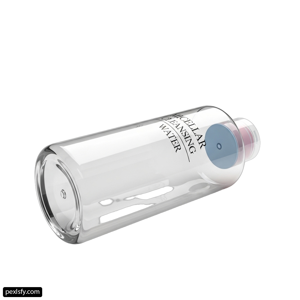 Clear glass water bottle with a blue lid png transparent background