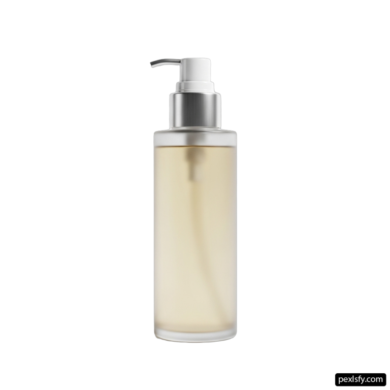 Clear plastic bottle with a silver pump png transparent background