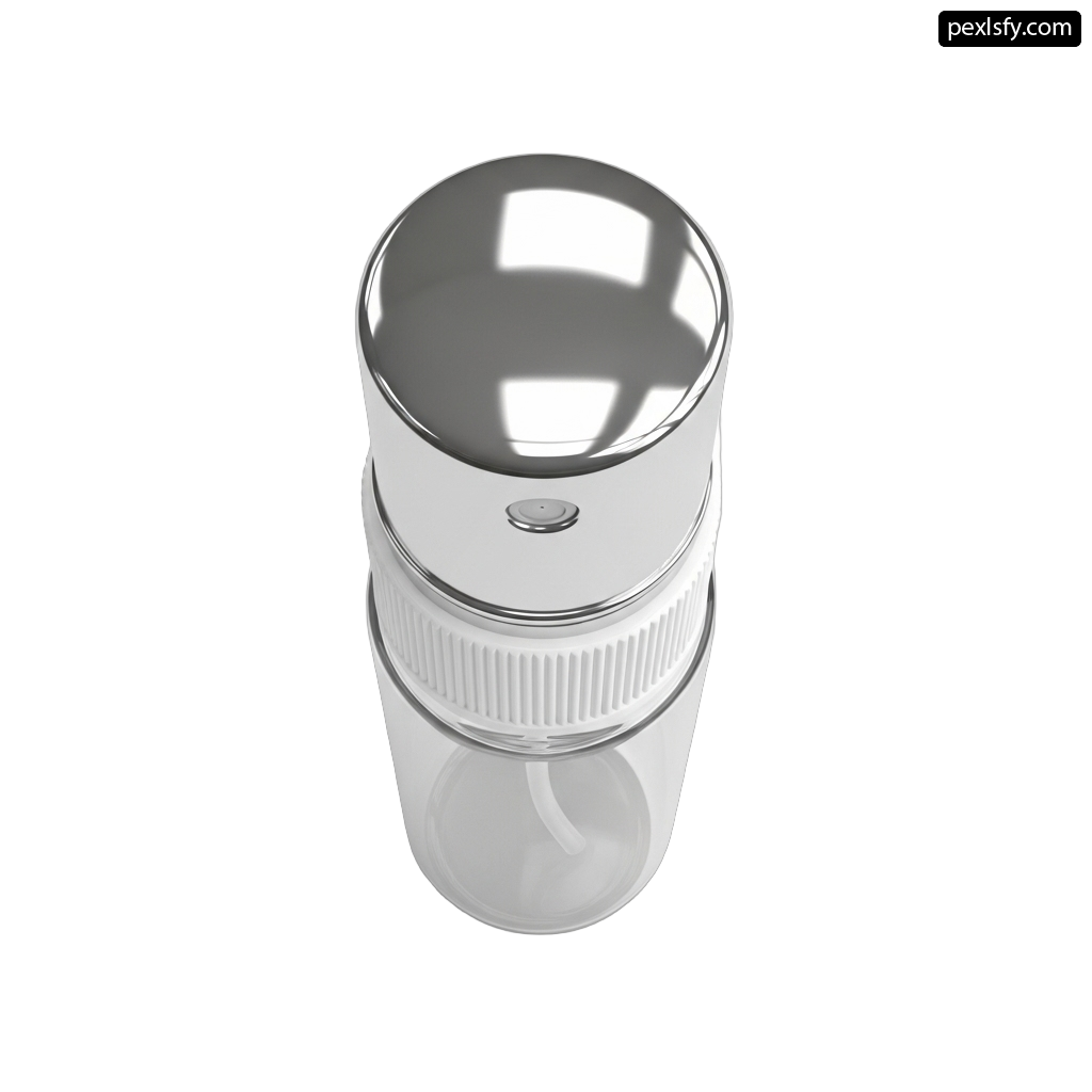 Clear plastic cup with a silver lid on a white background png transparent background