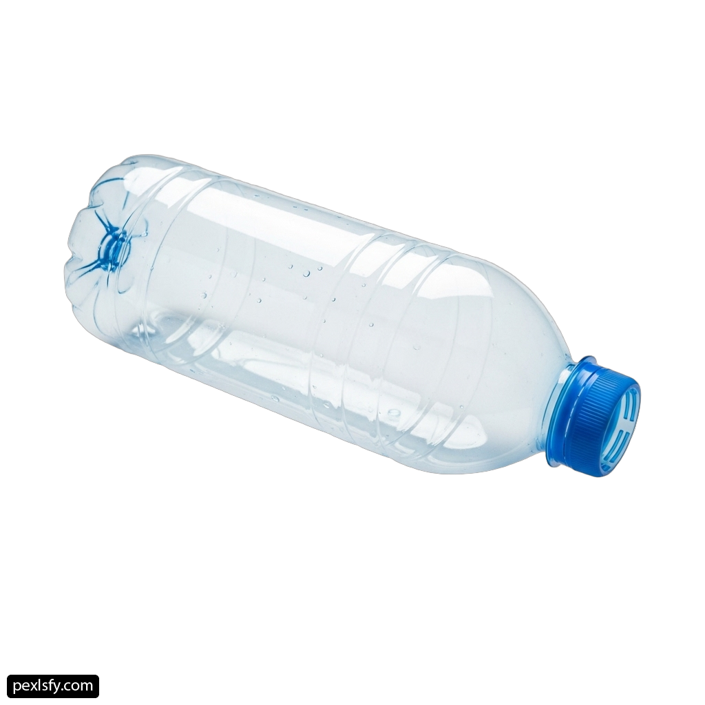 Clear plastic water bottle with a blue cap png transparent background