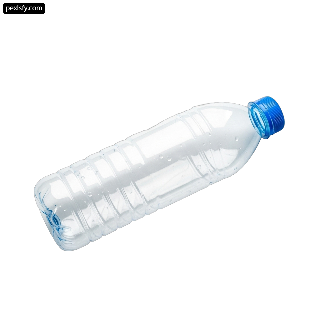 Clear plastic water bottle with a blue cap png transparent background