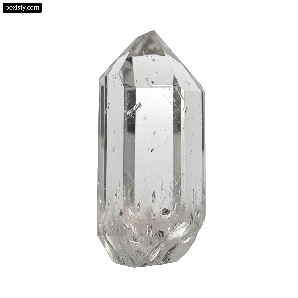 Clear quartz crystal on a white background png transparent background