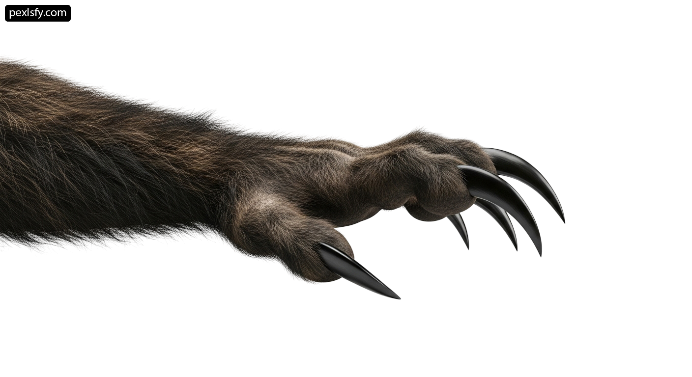 Close up of a bear's claws on a white background png transparent background