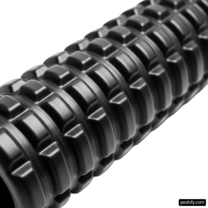 Close up of a black foam roller on a white background png transparent background