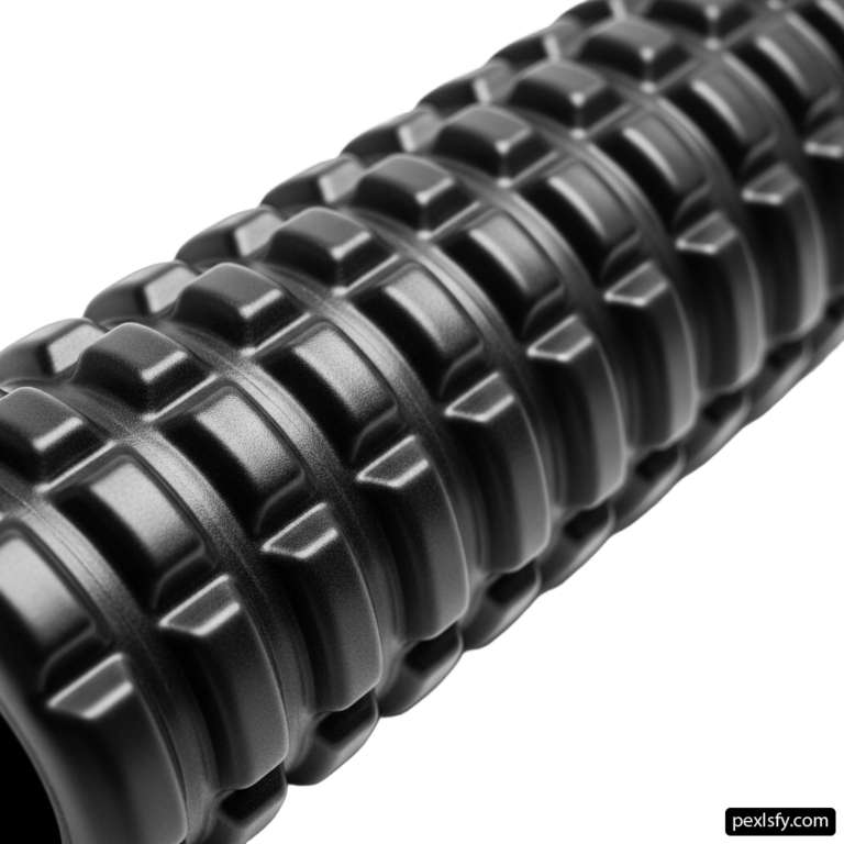 Close up of a black foam roller on a white background png transparent background