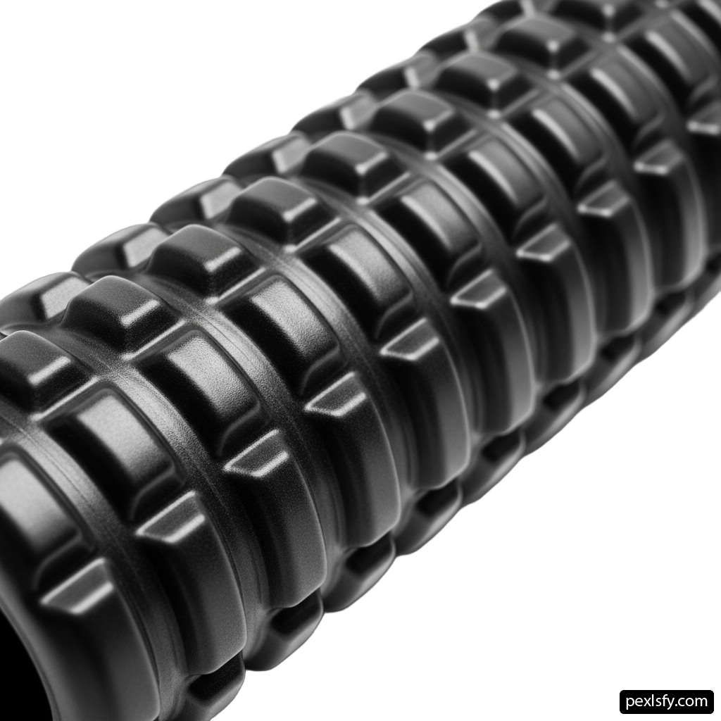 Close up of a black foam roller on a white background png transparent background