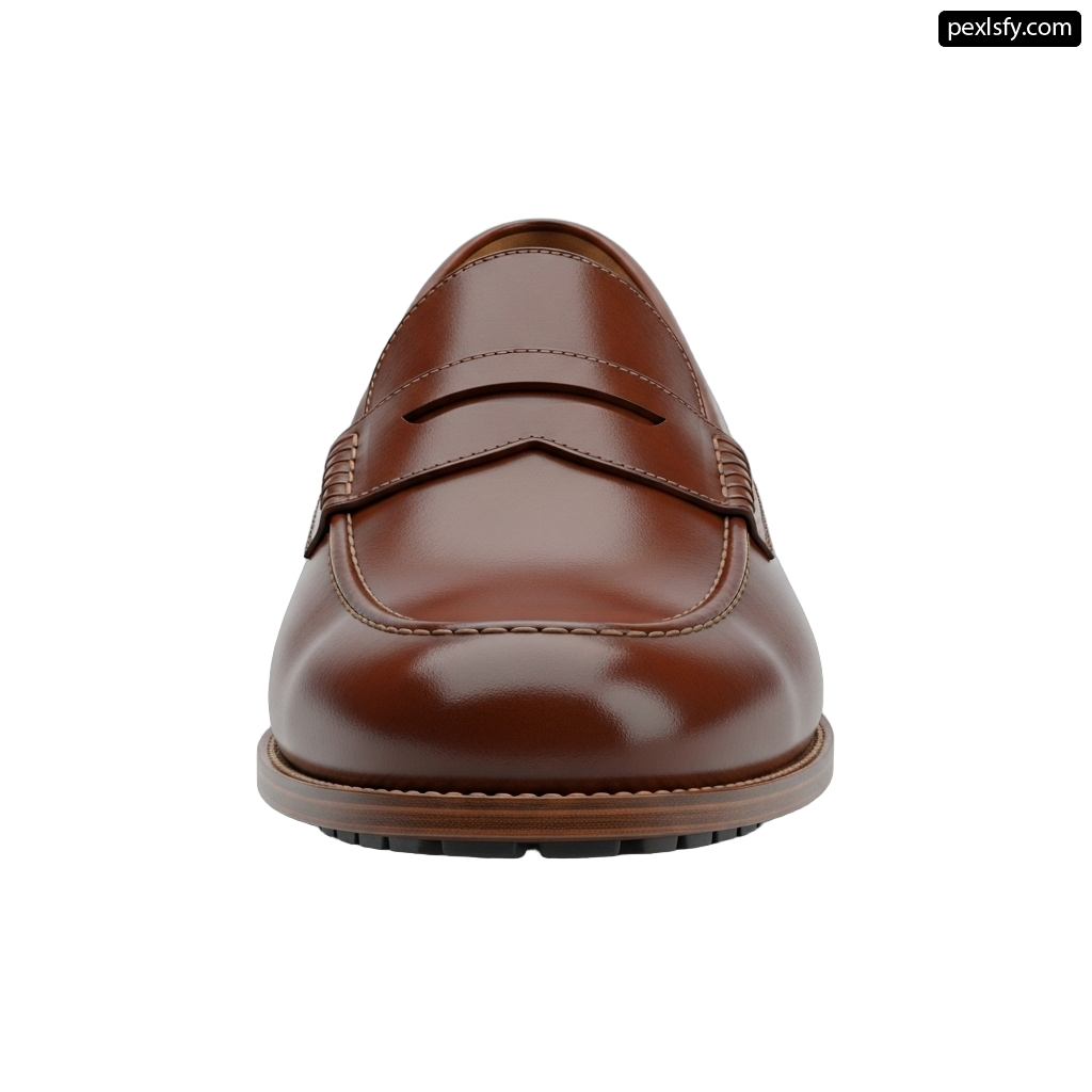 Close up of a brown loafer on a white background png transparent background