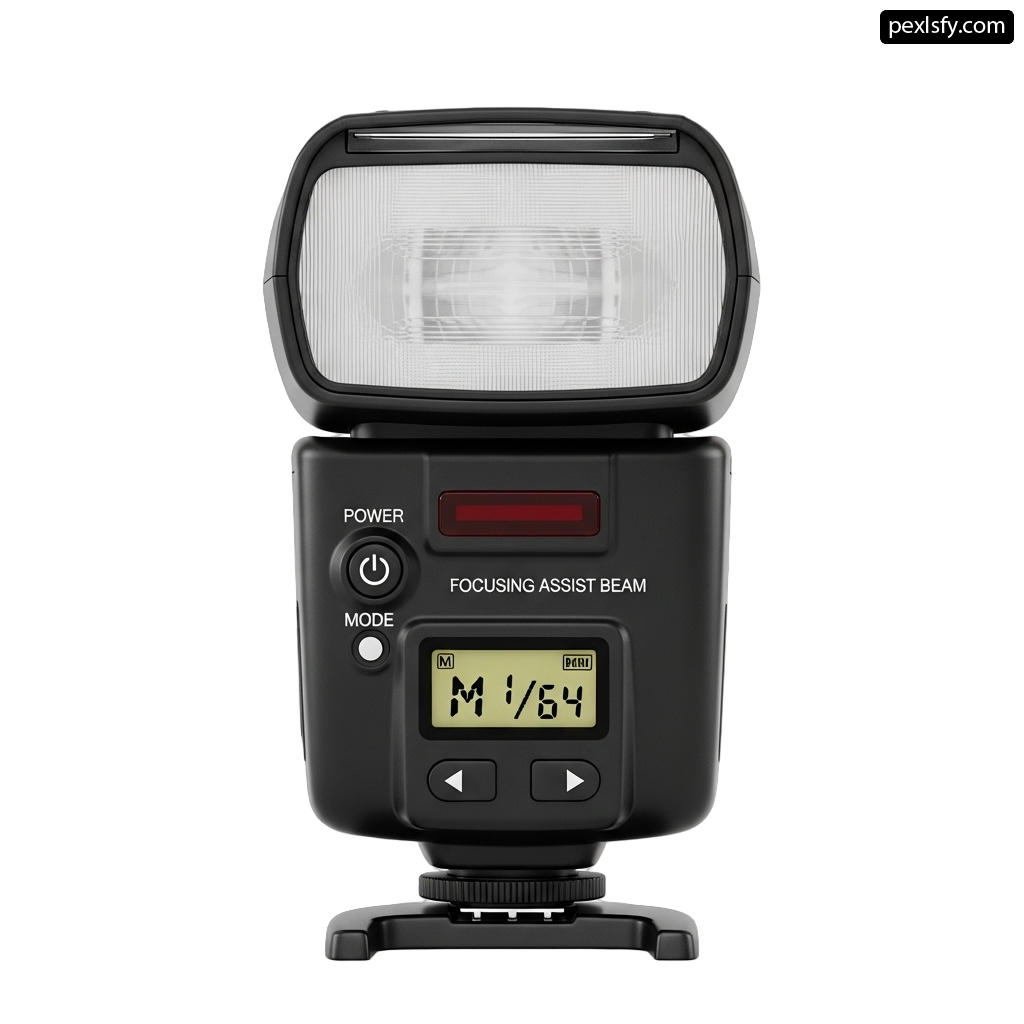Close up of a camera flash on a white background png transparent background
