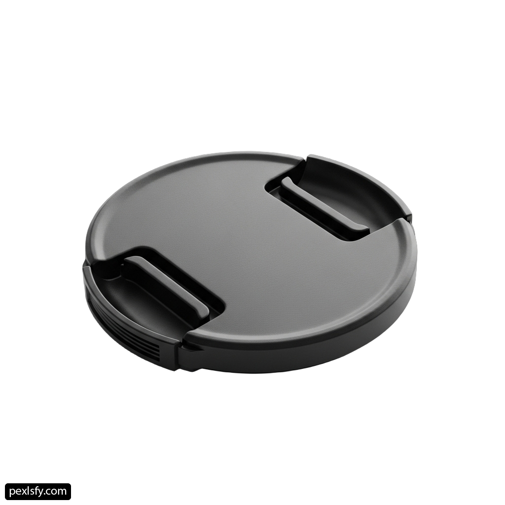 Close up of a camera lens cap on a white background png transparent background