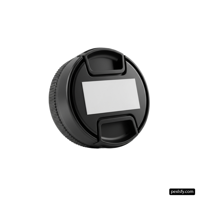Close up of a camera lens cap on a white background png transparent background
