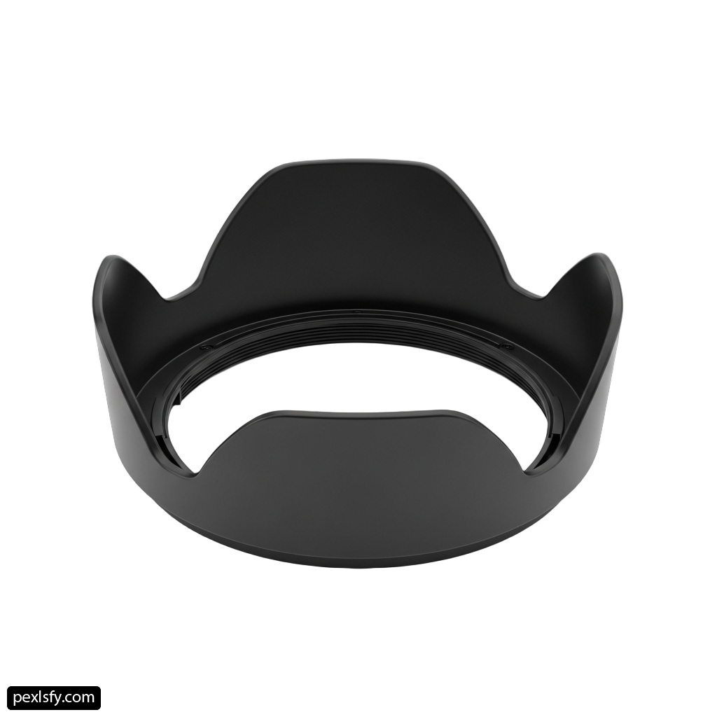 Close up of a camera lens hood on a white background png transparent background