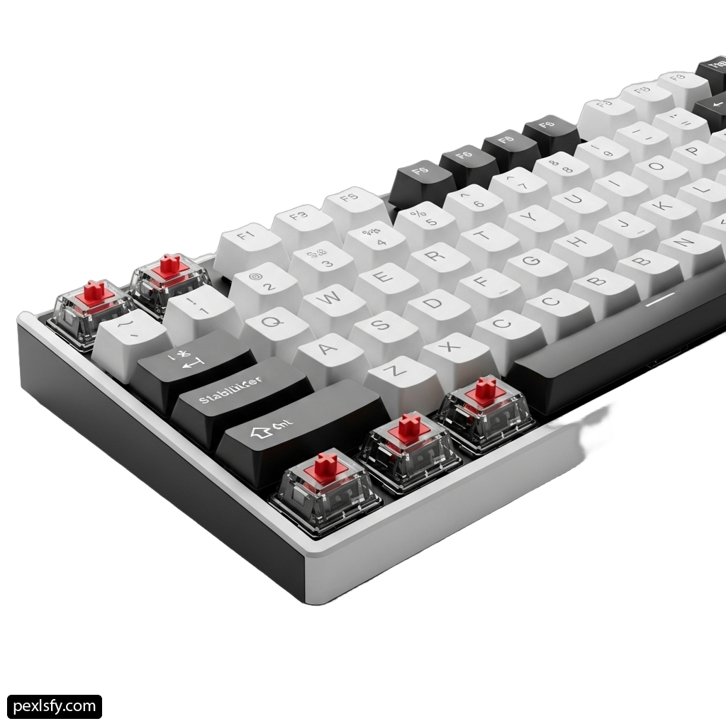 Close up of a computer keyboard on a white surface png transparent background