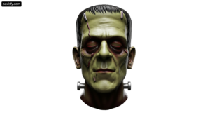 Close up of a frankenstein mask on a white background png transparent background