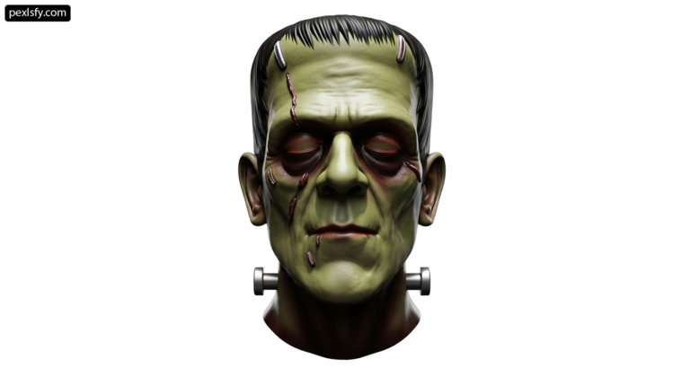 Close up of a frankenstein mask on a white background png transparent background