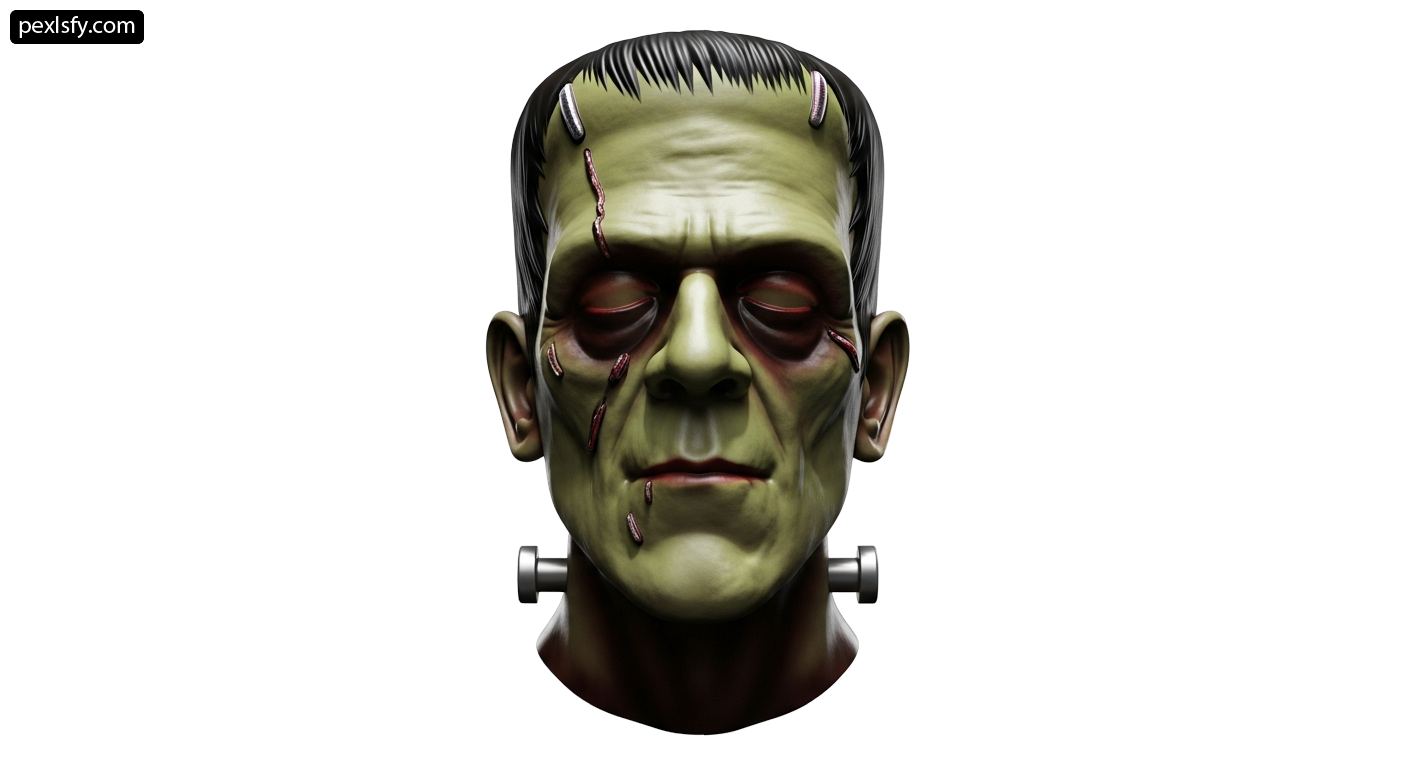 Close up of a frankenstein mask on a white background png transparent background