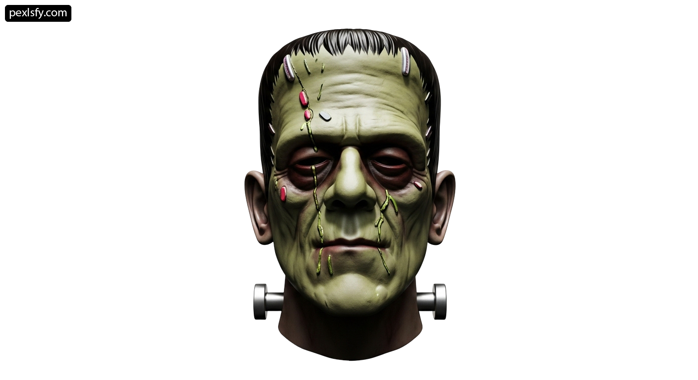 Close up of a frankenstein mask on a white background png transparent background