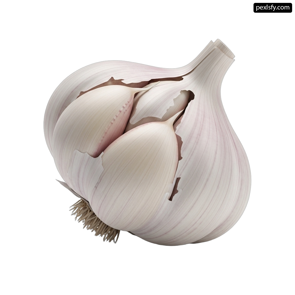 Close up of a garlic bulb on a white background png transparent background